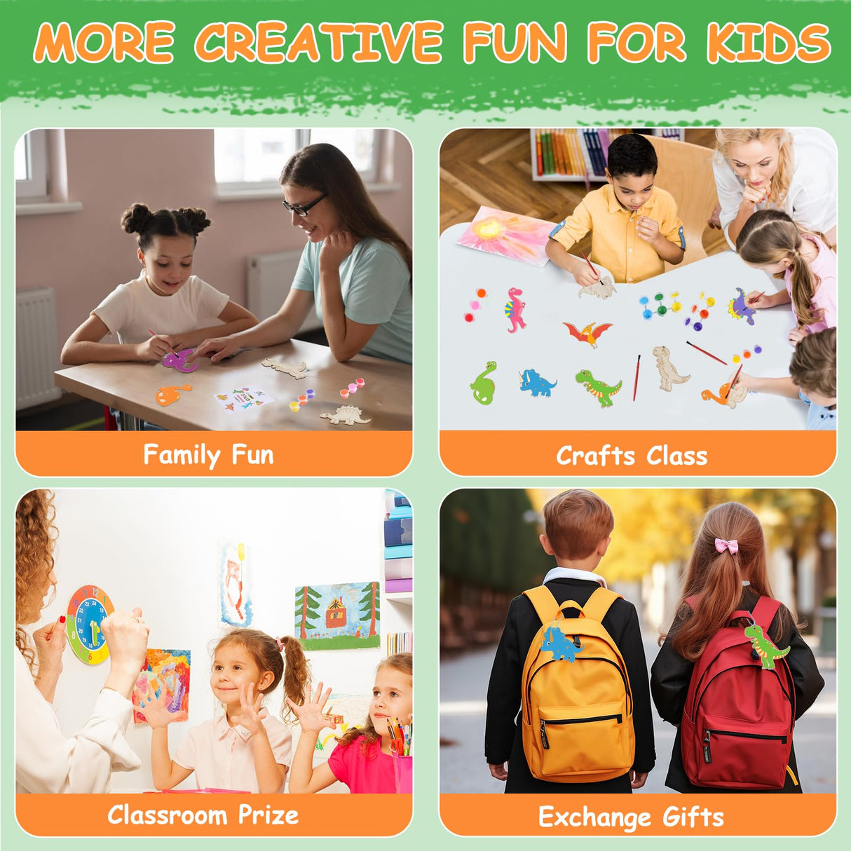 JOTIKO 24 Pack Dinosaur Party Favors Painting Toys – Kids Birthday Goodie Bag Filler Pinata Stuffers Classroom Prizes Exchange Gifts, Dinos Wood Keychain Paint Kits Arts and Crafts for Kids Girls Boys JOTIKO