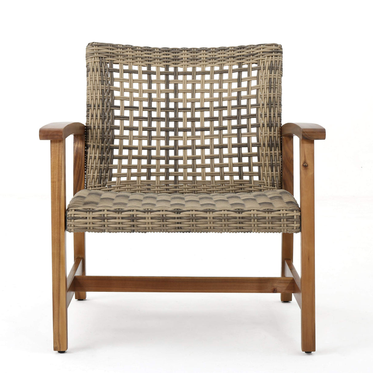 Christopher Knight Home Hampton Outdoor Mid-Century Wicker Club Chairs with Acacia Wood Frame, 2-Pcs Set, Natural Stained / Grey Christopher Knight Home