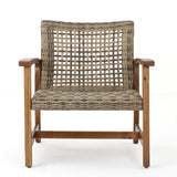 Christopher Knight Home Hampton Outdoor Mid-Century Wicker Club Chairs with Acacia Wood Frame, 2-Pcs Set, Natural Stained / Grey Christopher Knight Home
