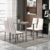 Tangkula 5 PCS Dining Table Set, Modern Tempered Glass Top and PVC Leather Chair w/4 Chairs, Dining Room Kitchen Furniture (White and Silver) Tangkula