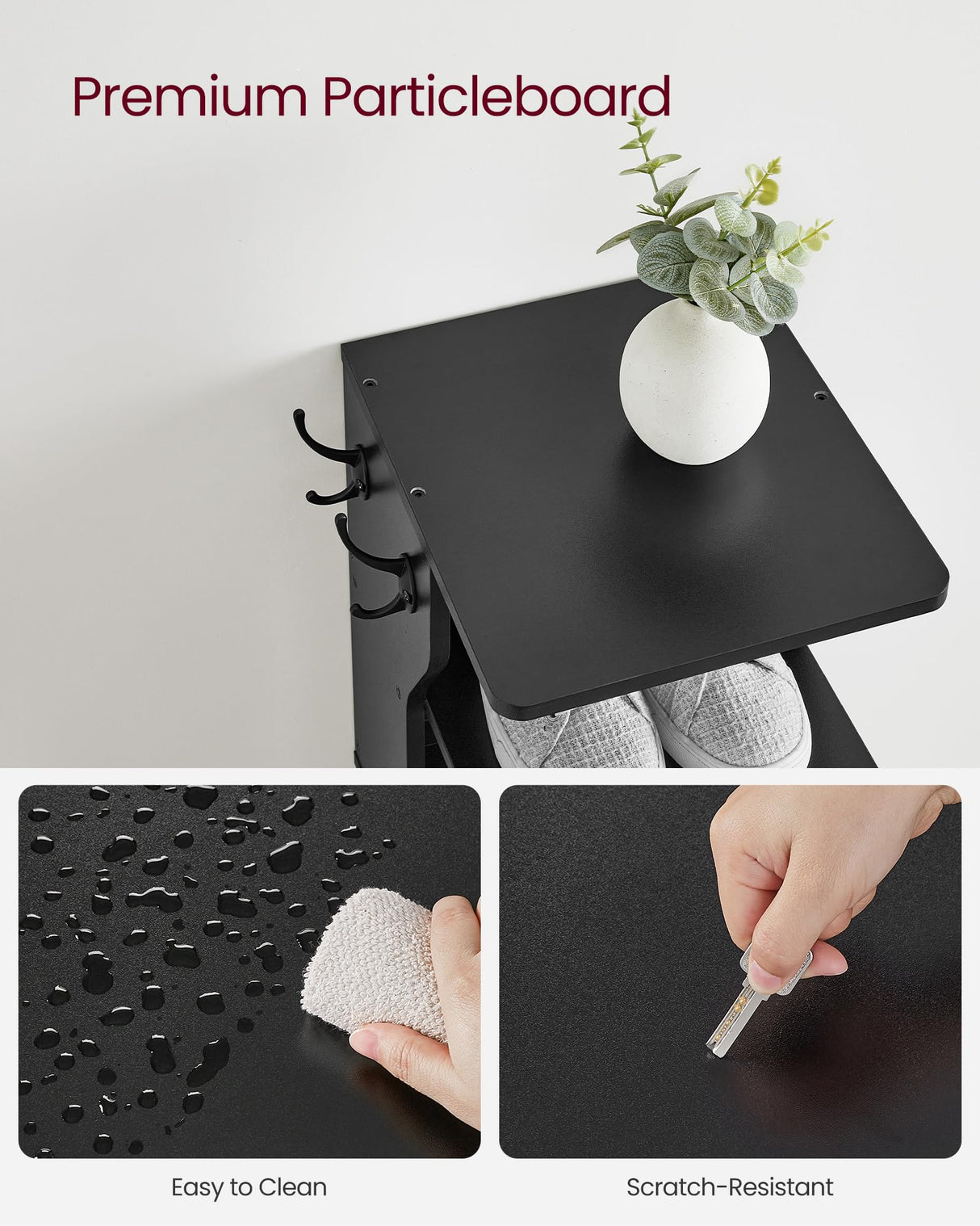 VASAGLE 7-Tier Vertical Shoe Rack, Narrow Shoe Storage Organizer with Hooks, Slim Corner Shoe Tower Rack, Space Saving for Entryway and Bedroom, Black ULBS200T16 VASAGLE