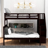P PURLOVE Espresso Twin-Over-Full Bunk Bed with Storage and Detachable Design P PURLOVE