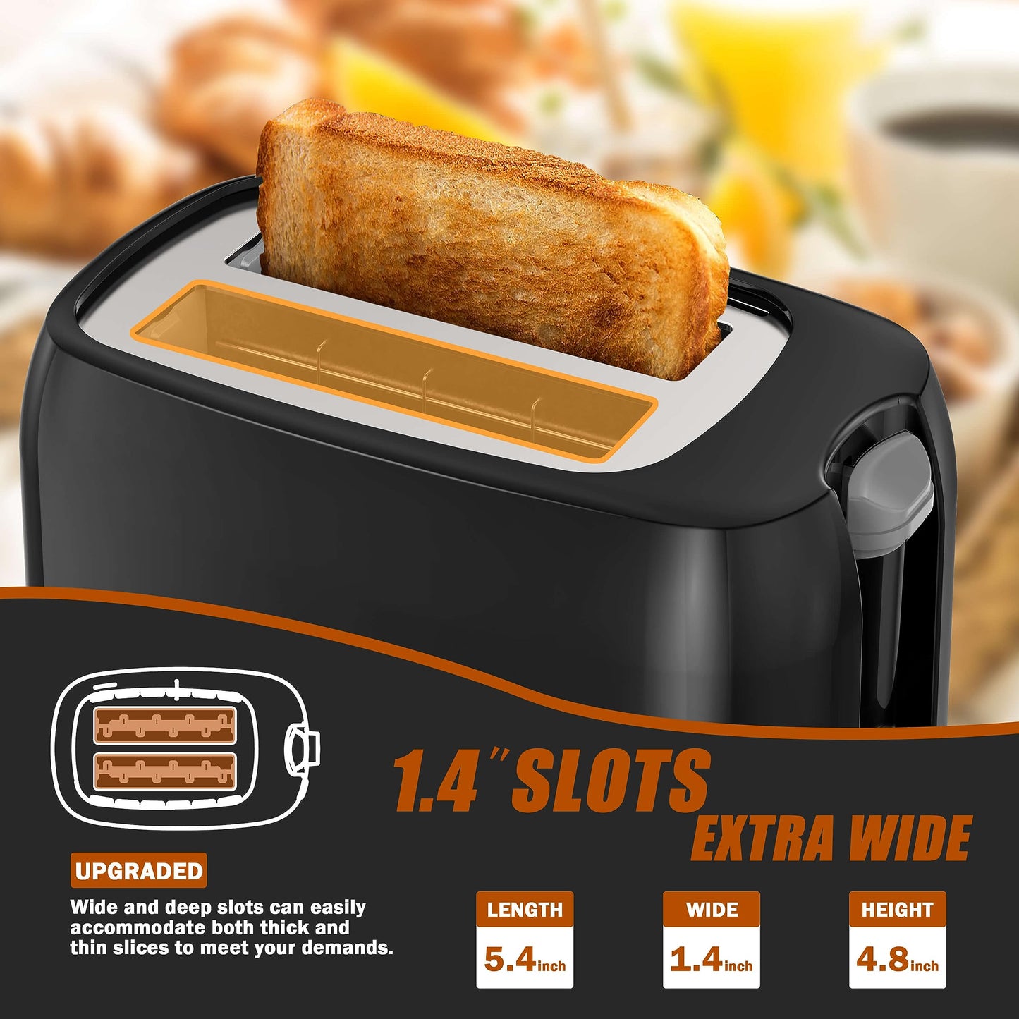 Toaster 2 Slice - Black Toaster Best Rated Prime Wide Slot 2 slice Toaster, 7 Bread Shade Settings, Removable Crumb Tray Compact Toaster Toasters the Best 2 Slice for Bagel Bread Waffle