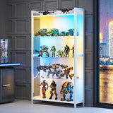 AODK Display Cabinet with LED Lights, Display Case with Glass Storage Shelves, 4-Tiers Curio Cabinet for Collectibles, Display Shelf, White AODK