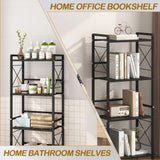 JSB 5 Tier Metal Bookshelf Bathroom Storage Standing Shelf Unit Kitchen Storage Organizer Display Rack Bookcases Shelves for Living Room, Bedroom, Office (Widen Black, 5 Tier) JSB
