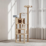 Mondeer Wood Cat Tree for Indoor Cats, 72" Tall Cat Tower for Large Cat with Scratching Post Condos Perches and Capsule Nest Modern (Beige) Mondeer