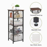 DINGTAI 5-Tier FreeStanding Storage Shelves with 4 Pull-Out Baskets,Bathroom Organizer Shelves Unit with WoodTop,Fruit Basket for Kitchen,Storage Tower Organizer Basket Cart for Bathroom，Black DINGTAI