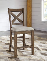 Signature Design by Ashley Moriville Rustic Farmhouse 24.5" Upholstered Barstool, 2 Count, Beige & Brown Signature Design by Ashley