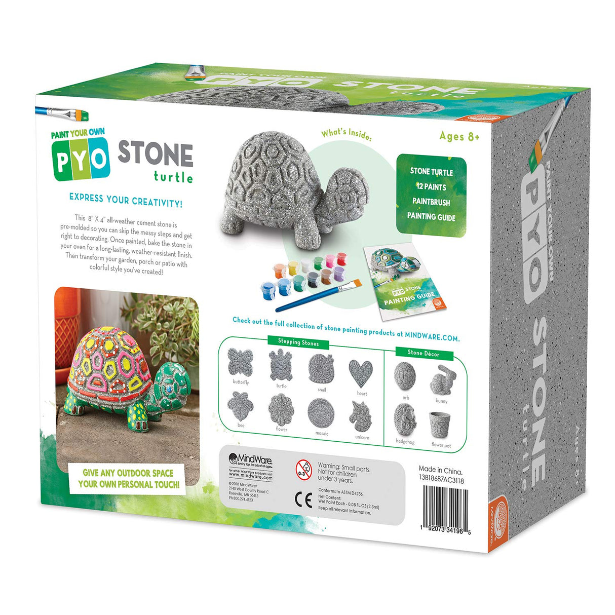 MindWare Paint Your Own Stone Decor: Box Turtle - DIY Craft Kit for Kids Includes Weather Resistant Stone, Paints and Brushes MindWare