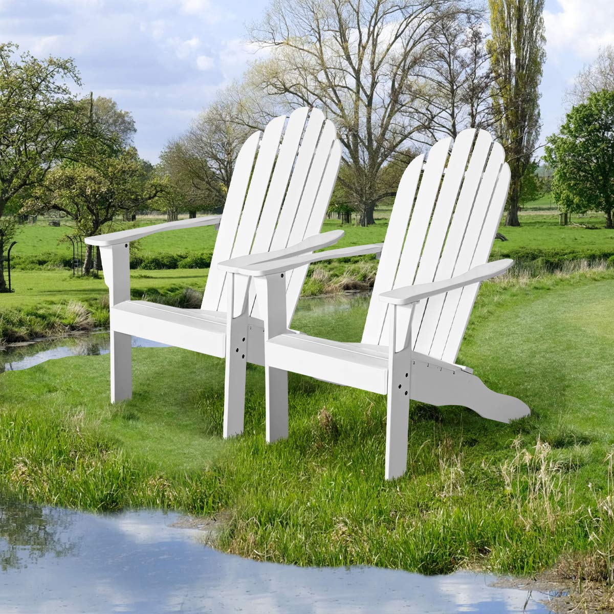 Giantex Adirondack Chair Set of 2 Acacia Wood Outdoor Chairs with 350 lbs Weight Capacity, Lounge Chair Armchair for Yard, Patio, Garden, Poolside, Balcony, Deck Fire Pit Chairs, White Giantex