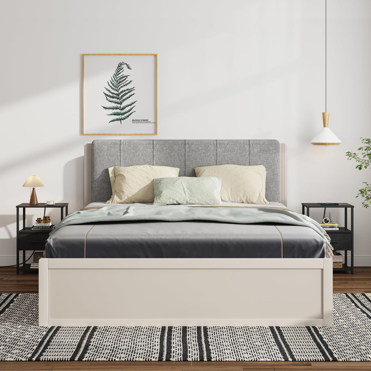 TUTOTAK End Table, Side Table with Charging Station, Nightstand Set of 2, Bedside Table with Fabric Drawer, Couch Table for Livingroom and Bedroom, Black TB01BK0692 TUTOTAK