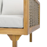 Merax 67.5" Outdoor Patio Daybed 3 Seater Sofa Bed,Acacia Wood Frame with Rattan Arm,Cushion & Pillow for Pool Merax