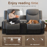 Dresegmt Loveseat Recliner, Manual Reclining Loveseat Sofa with Reading Light, Chic Blend Style Sofa, Storage Console, Cup Holders, USB Ports, Fabric & PU Leather, Recliner Couch for Living Room/RV Dresegmt