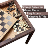 Sterling Games Wooden Chess Table | Chess, Checkers and Backgammon 3 in 1 Combo Game Table Furniture Set, 25" x 25", 4" King STERLING