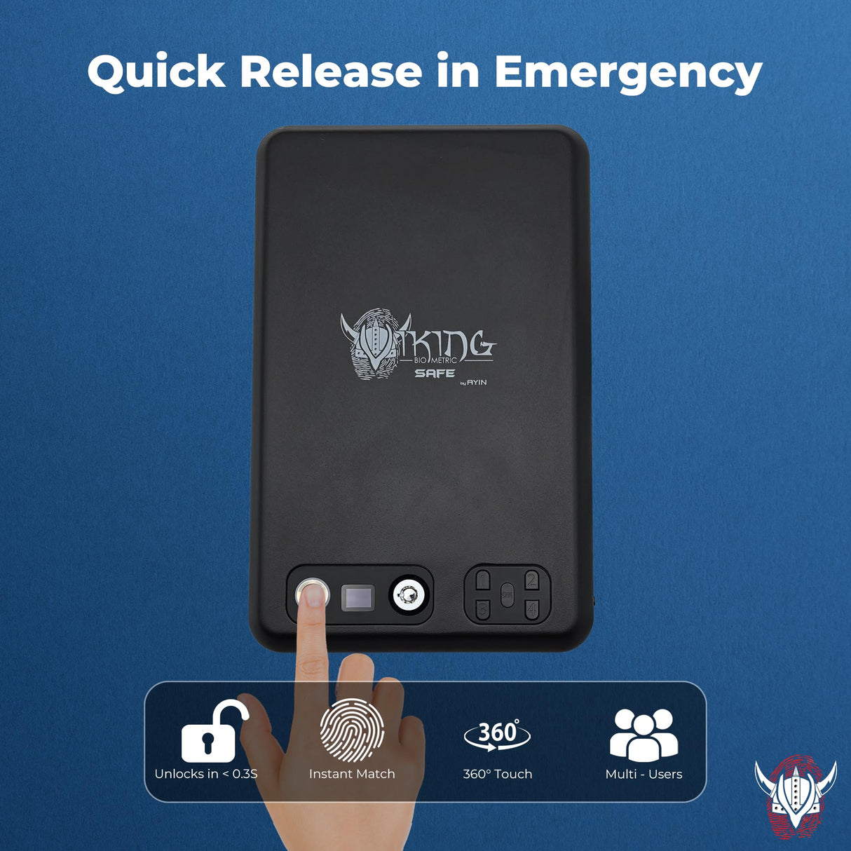 Viking Biometric Fingerprint Lock Biometric Fingerprint Gun Safe 360 Degree Fingerprint Detection LCD Feedback Screen Weather & Dust Resistant IP65, Portable Design AYIN