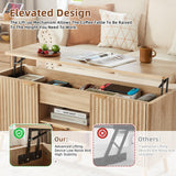 LEYAOYAO 48" Fluted Lift Top Coffee Table with Hidden Storage & Adjustable Shelves, Lifting Tabletop Large Rectangular Coffee Tables, Mid Century Modern Wood Center Table for Living Room, Natural LEYAOYAO