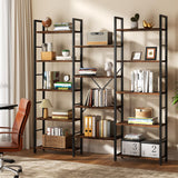 Meilocar Triple Wide 5 Tier Bookshelf, Book Shelf with 14 Open Display Shelves, Free Standing Bookcase with Adjustable Shelves for Home Office, Living Room, Bedroom, Rustic Brown Meilocar