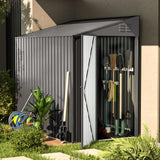 AECOJOY 4' x 6' Lean to Shed, Small Metal Outdoor Storage Shed, Wall Side Sheds & Outdoor Storage Cabinet Clearance, Bike Shed for Garden, Backyard and Outdoor Use in Dark Grey AECOJOY