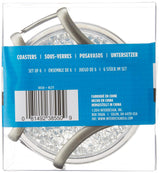 iDesign Rain Stainless Steel Drink Coasters with Holder for Home Counters, Kitchen, Dining Room, Living Room, Patio, Coffee Table, Set of 6, Clear InterDesign