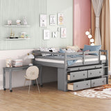 Kids Full Low Loft Bed with Storage, Full Size Loft Bed with Portable Desk and 4 Drawers, Wood Full Loft Bed with Shelves, Modern Farmhouse Junior Loft Bed for Kids Boys Girls, Gray Harper & Bright Designs