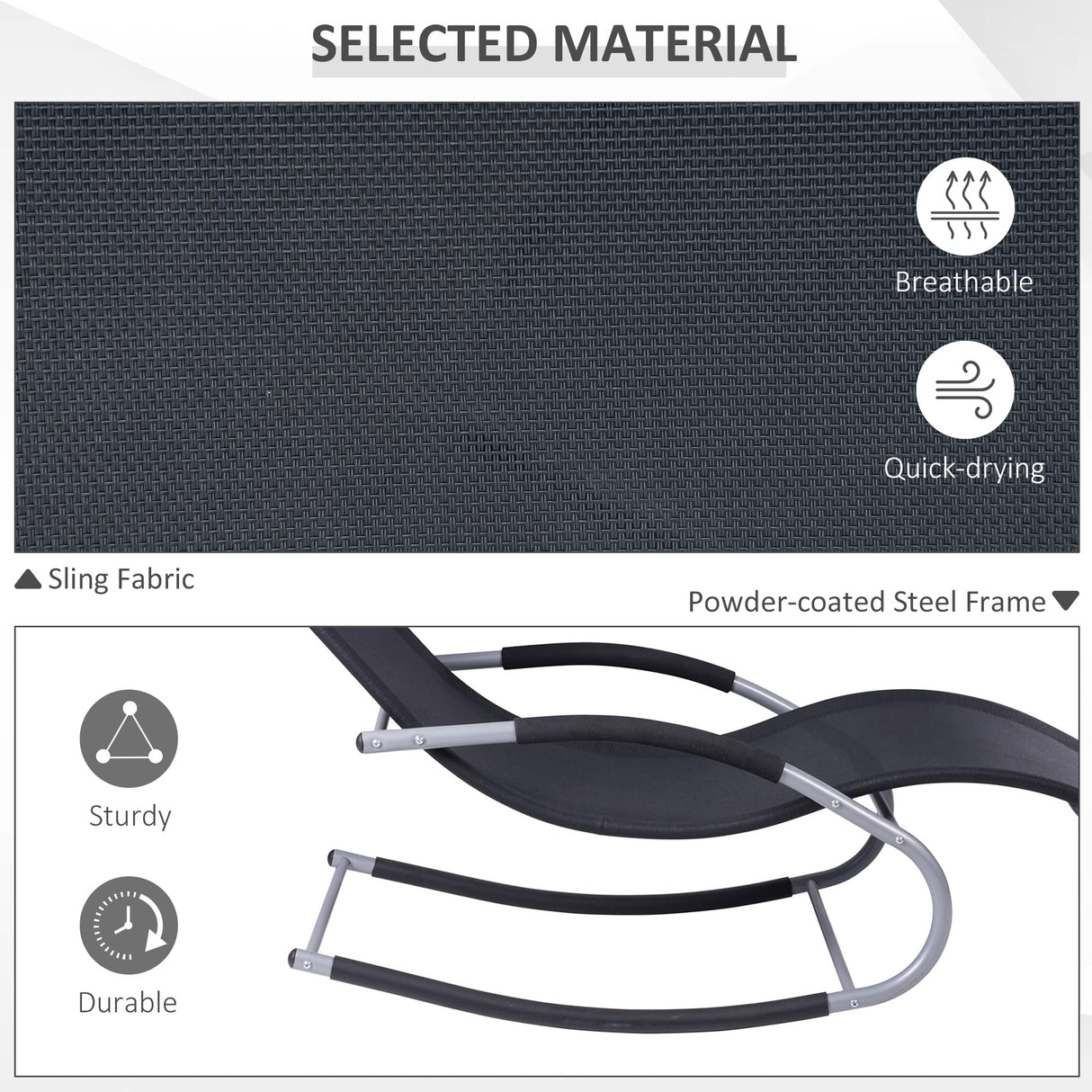 Outsunny Zero Gravity Rocking Chair Outdoor Chaise Lounge Chair Recliner Rocker with Detachable Pillow and Weather-Fighting Fabric for Patio, Deck, Pool, Black Outsunny