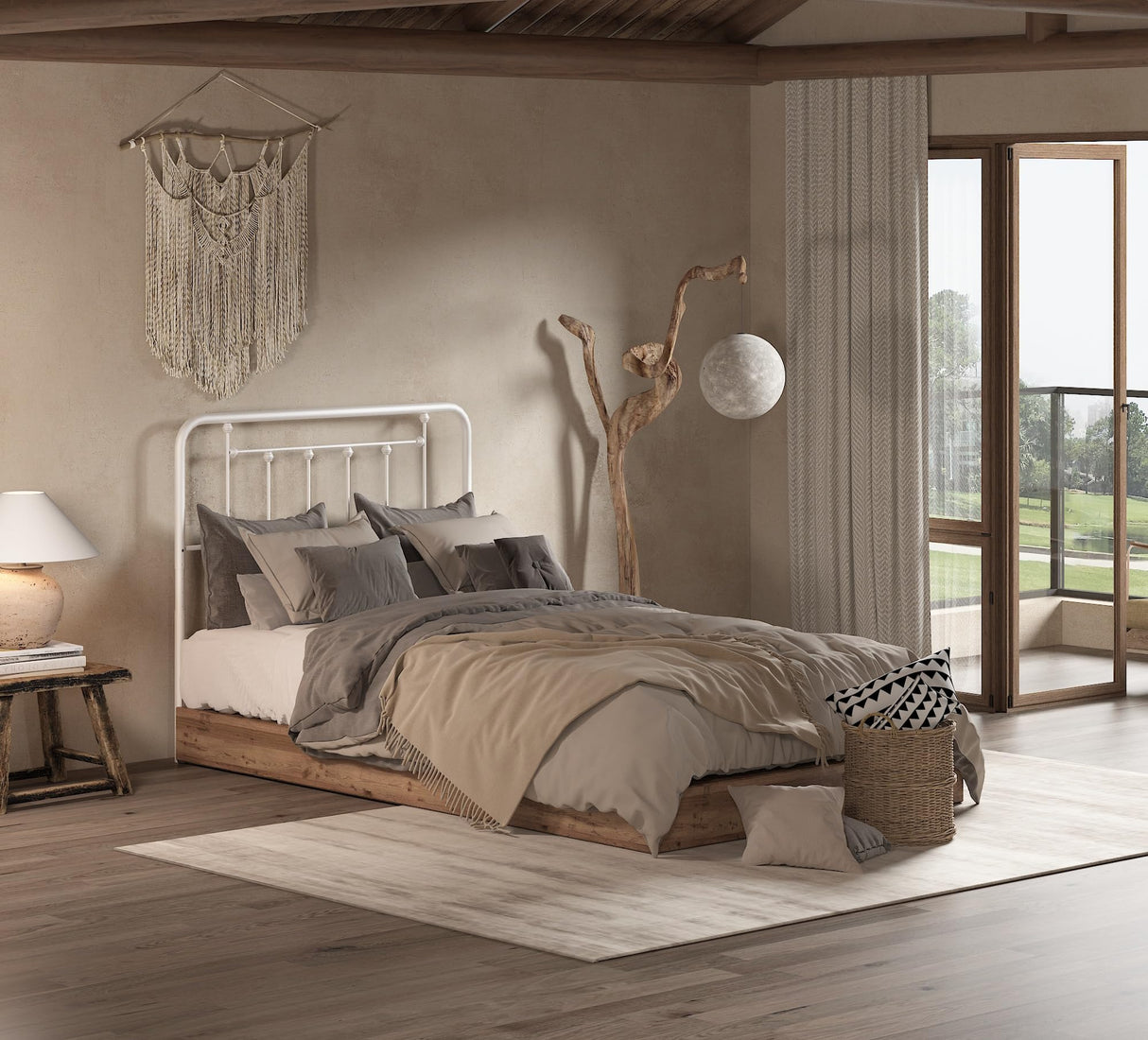 EtherealZYF Metal Headboard Full Size Headboard Metal Construction, Rustic Farmhouse Style, Effortless Assembly, Steel Headboard for Bedroom White EtherealZYF