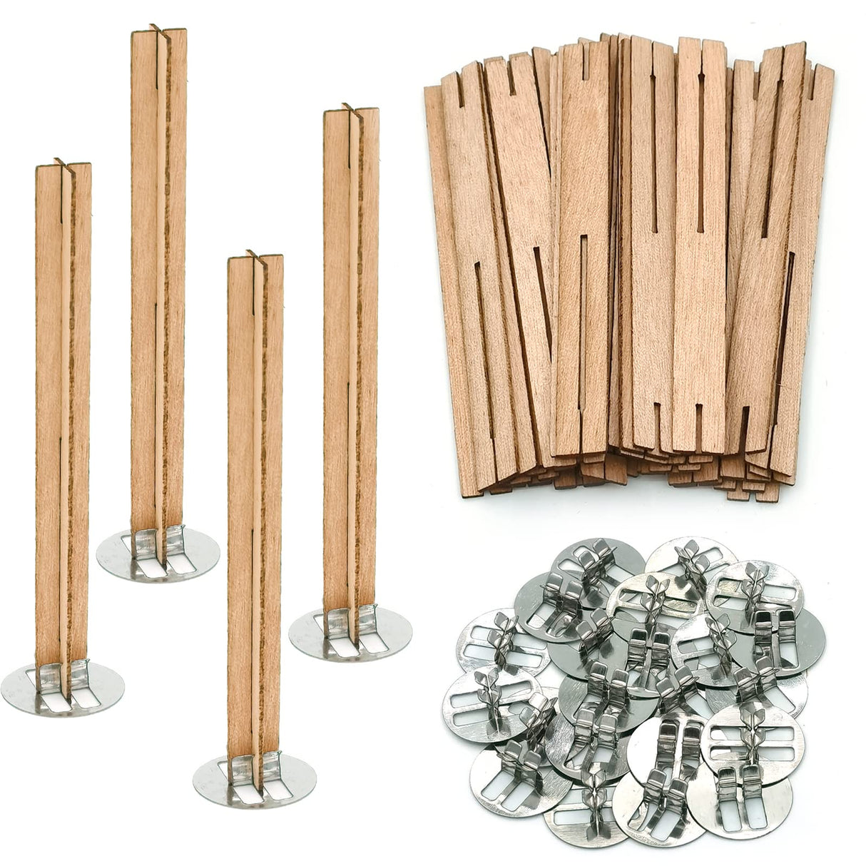 25 Set Wood Candle Wicks Cross Shape 4x0.4inch / 100x10mm, Cross Wooden Wicks w/Iron Stands for Soy Candle Making, Natural Wood Wick Core Handmade Candles Supplies SWIGRANCE