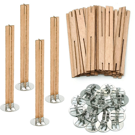 25 Set Wood Candle Wicks Cross Shape 4x0.4inch / 100x10mm, Cross Wooden Wicks w/Iron Stands for Soy Candle Making, Natural Wood Wick Core Handmade Candles Supplies SWIGRANCE