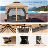 MASTERCANOPY 10x10FT Outdoor Patio Gazebo with Double Roofs, Mosquito Netting and Privacy Screens for Backyard, Garden, Lawn, Beige MASTERCANOPY