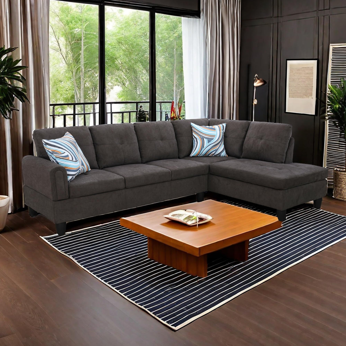 NicBex Sectional Couches for Living Room 2 Pieces Modern Sectional Sofa with Right Chaise Sectional Couch with Solid Frame Classic L Shape Sectional Sofa Set with Flannel Fabric, Brown NicBex