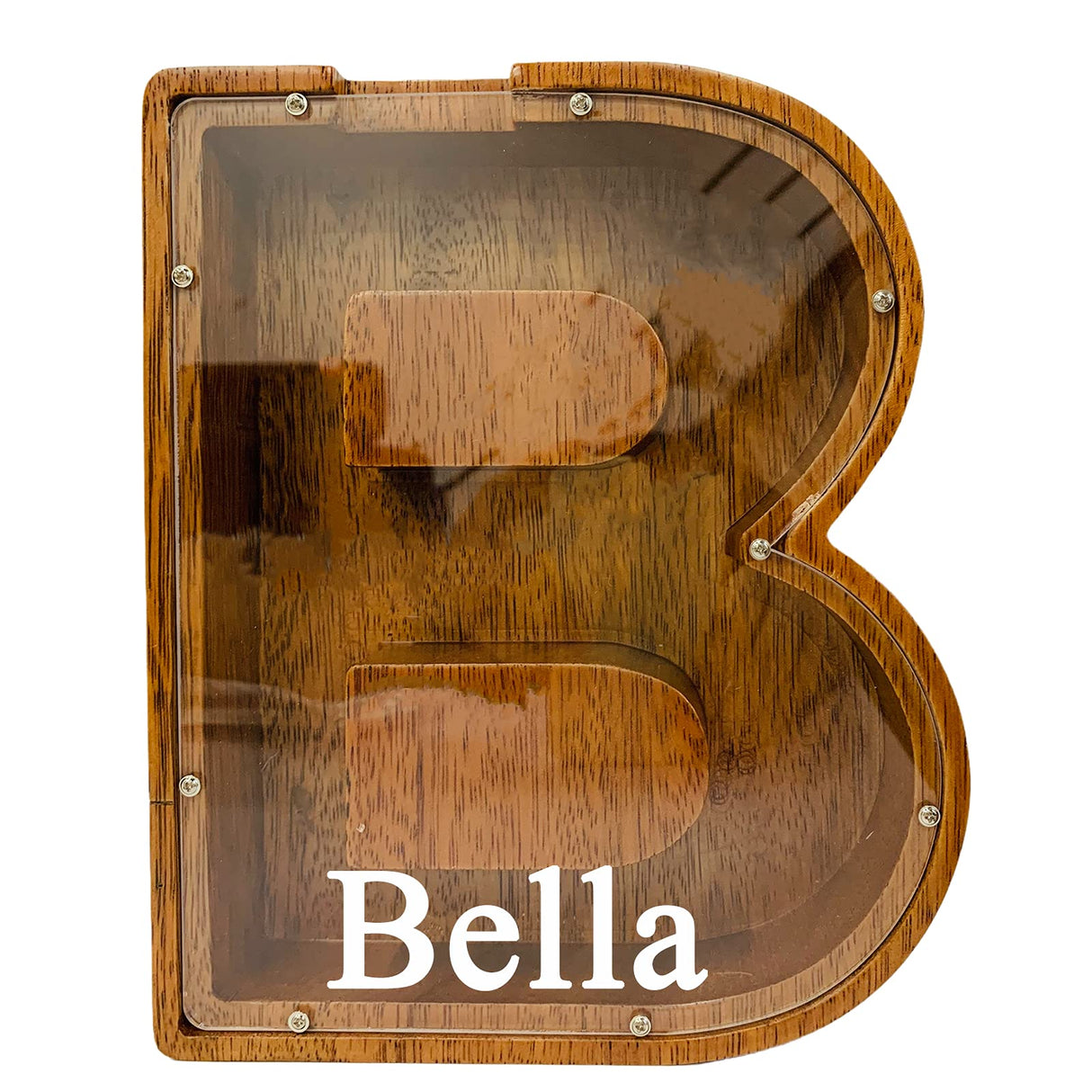 Personalized Large Wooden Kids Letter Piggy Bank Custom Name Coin Bank, (Laser Engraved Name) Wood Alphabet Letter Bank Money Box Birthday (B) ladenk