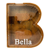 Personalized Large Wooden Kids Letter Piggy Bank Custom Name Coin Bank, (Laser Engraved Name) Wood Alphabet Letter Bank Money Box Birthday (B) ladenk