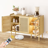 HOOBRO Buffet Cabinet with Power Outlet, 47.2" Kitchen Sideboard Storage Cabinet & LED Light, Rattan Decor Doors, Accent Cabinet Coffee Bar Cabinet Console Table for Hallway Entry, Natural NL120UDCB01 HOOBRO