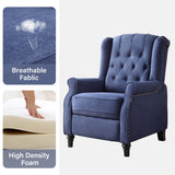 Wingback Pushback Recliner Chair, High Back Upholstered Armchair with Solid Wood Legs, Rivet Decoration, Blue Bonzy Home