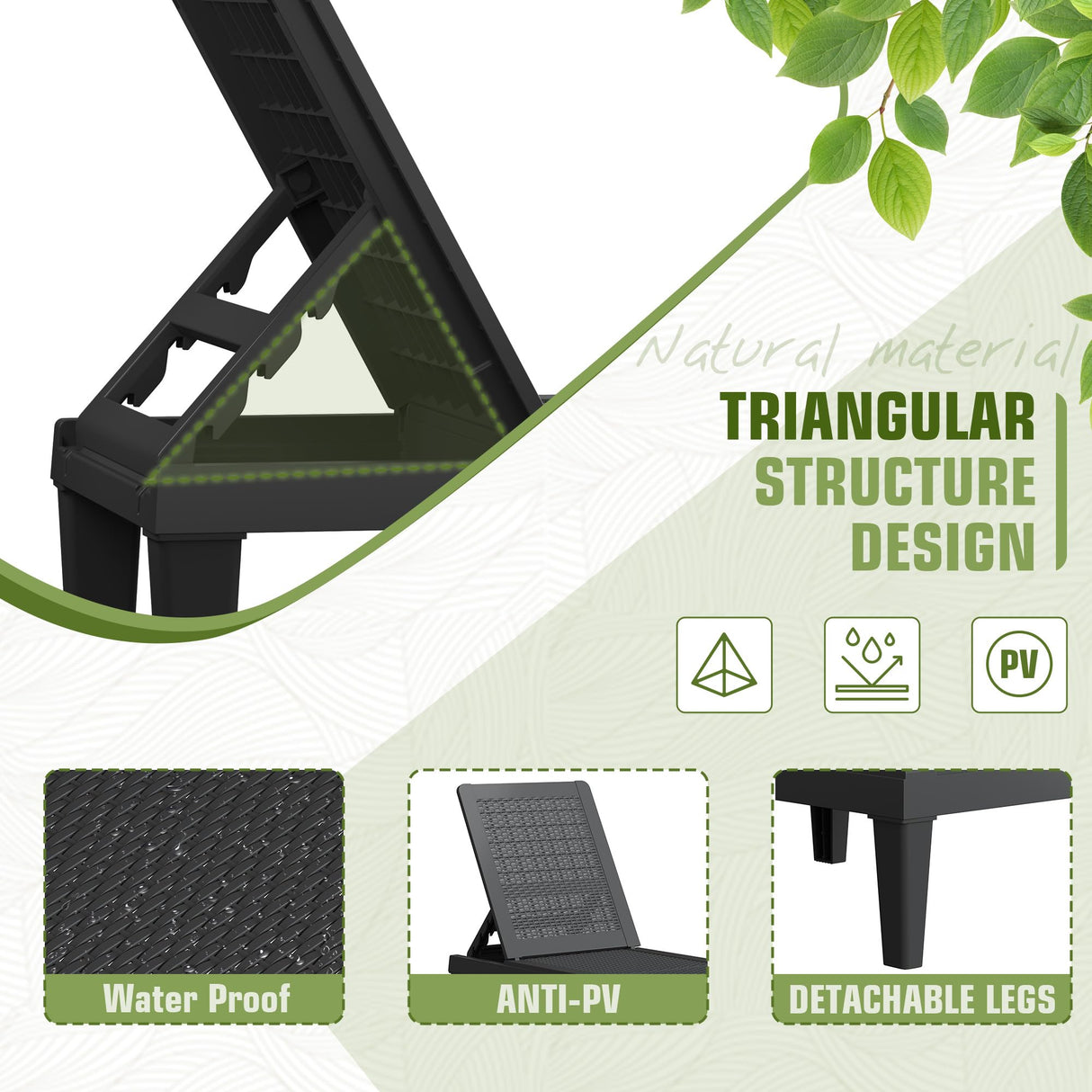 Greesum Outdoor Chaise Lounge Chairs Set of 2 with 5-Position Adjustable Backrest, Waterproof PE Sun Loungers for Garden Pool Beach Patio Deck Sunbathing, Black Greesum