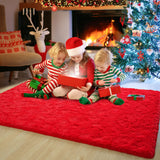 Chicrug Soft Area Rugs for Bedroom Living Room Plush Fluffy Rug 3x5 Feet, Shag Furry Area Rug Carpet Non Shedding for Nursery Children Kids Girls Room Home Decorative,Red Chicrug