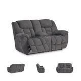 Signature Design by Ashley Foreside Contemporary Stain Resistant Manual Double Reclining Loveseat with Console, Storage and Cup Holders, Gray Signature Design by Ashley