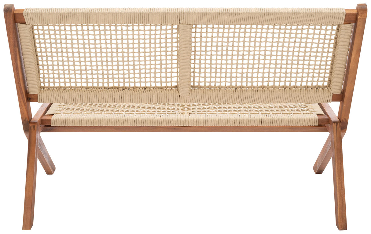 SAFAVIEH Outdoor Collection Kobina Natural Acacia Wood/Natural Rope Foldable Bench (Fully Assembled) SAFAVIEH