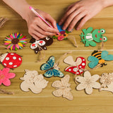 BENIMUS 54 Pcs Wooden Spring Ornaments to Paint, DIY Unfinished Wood Slices Flower Cutouts Butterfly Ornament for Art Crafts with 9 Styles, DIY Wooden Ornaments Hanging Decorations Kit BENIMUS