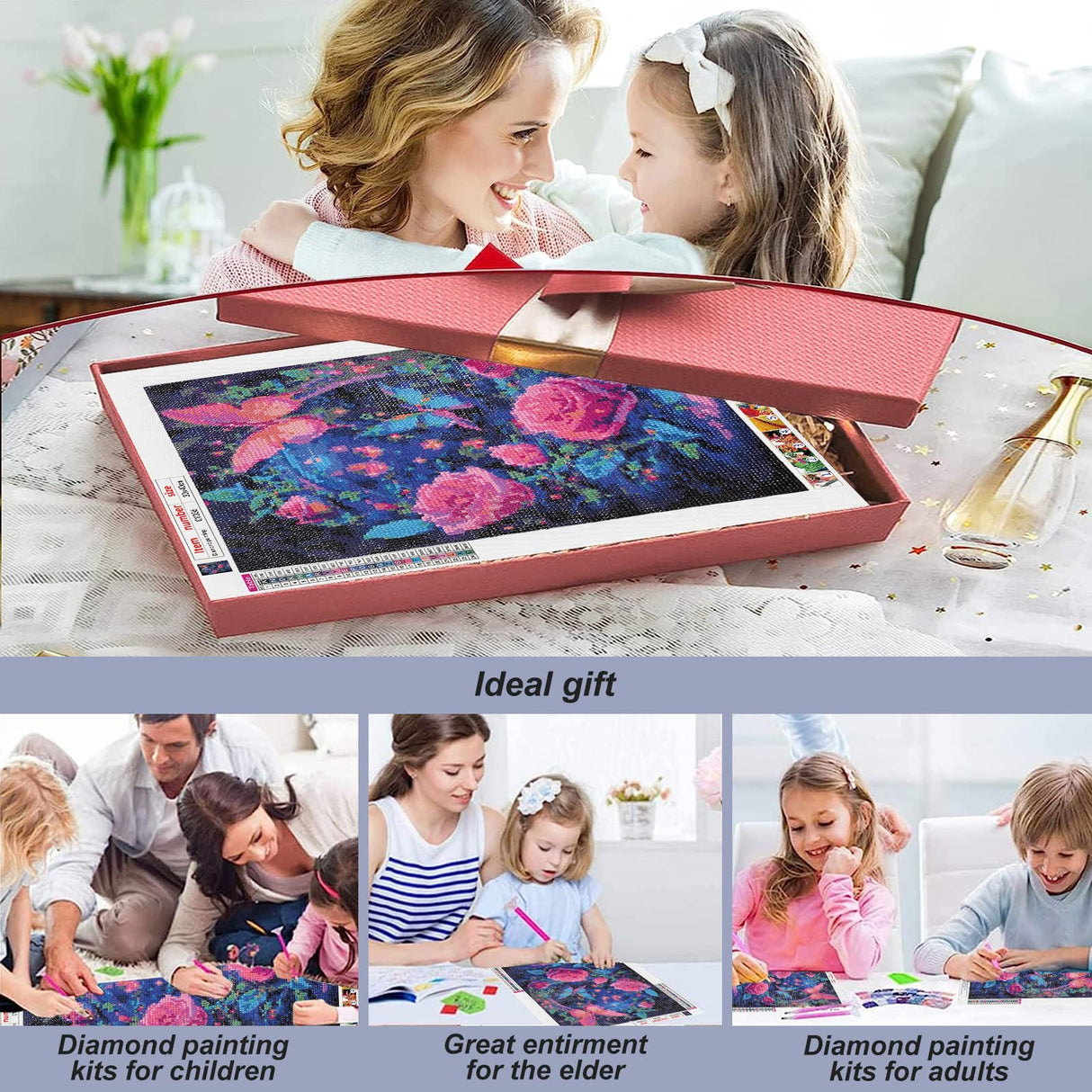 Stalente Diamond Painting Kits for Adults, Rose Flower Round Full Drill Diamond Art Kits, 5D DIY Paint with Diamonds Crafts for Home Wall Decoration Gifts 12×16 Inch, Butterfly Stalente