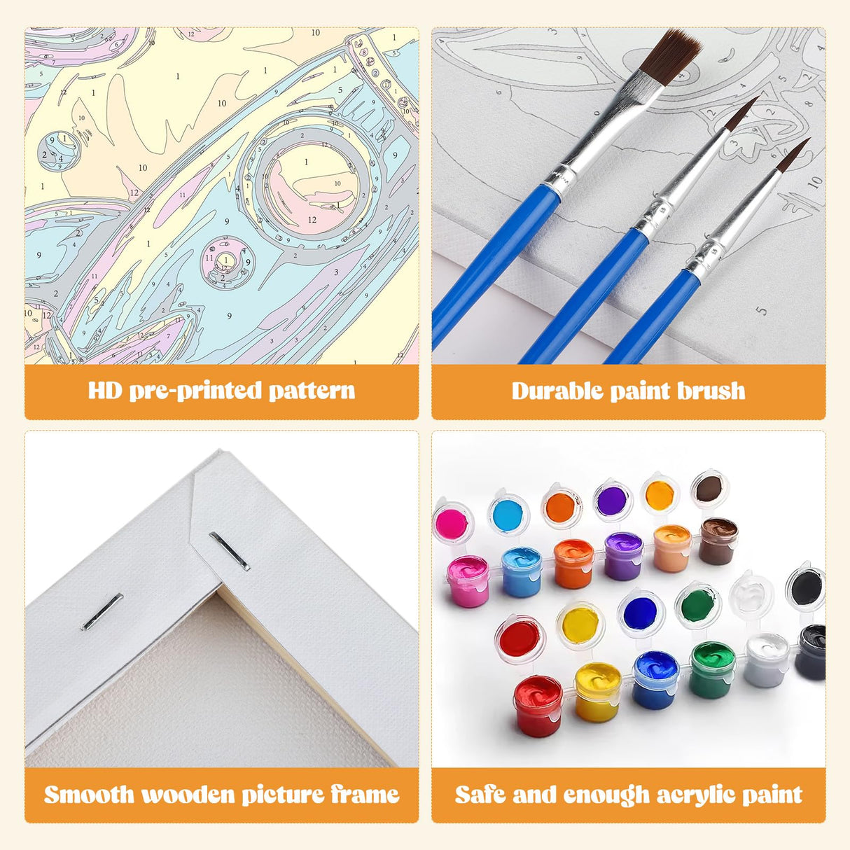 MXJSUA 4 Pack Cartoon Rocket Ship Paint by Numbers Kit with Framed Canvas for Ages 6-12 Kids, Paint by Numbers Kits for Children Beginners, Acrylic Oil Painting for Home Wall Decor Gift (8x8 inch) MXJSUA