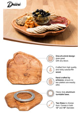 Driini Premium Handmade Root Wood Lazy Susan Turntable Organizer - Rustic Wooden Serving Platter Cheese Board (12") Driini