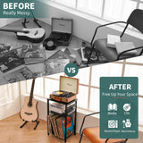 Yoobure Record Player Stand, 3-Tier End Table with Charging Station, Small Side Table for Living Room Bedroom, Nightstand for Vinyl Storage, Tall Beside Tables Turntable Stand for Album CD Yoobure