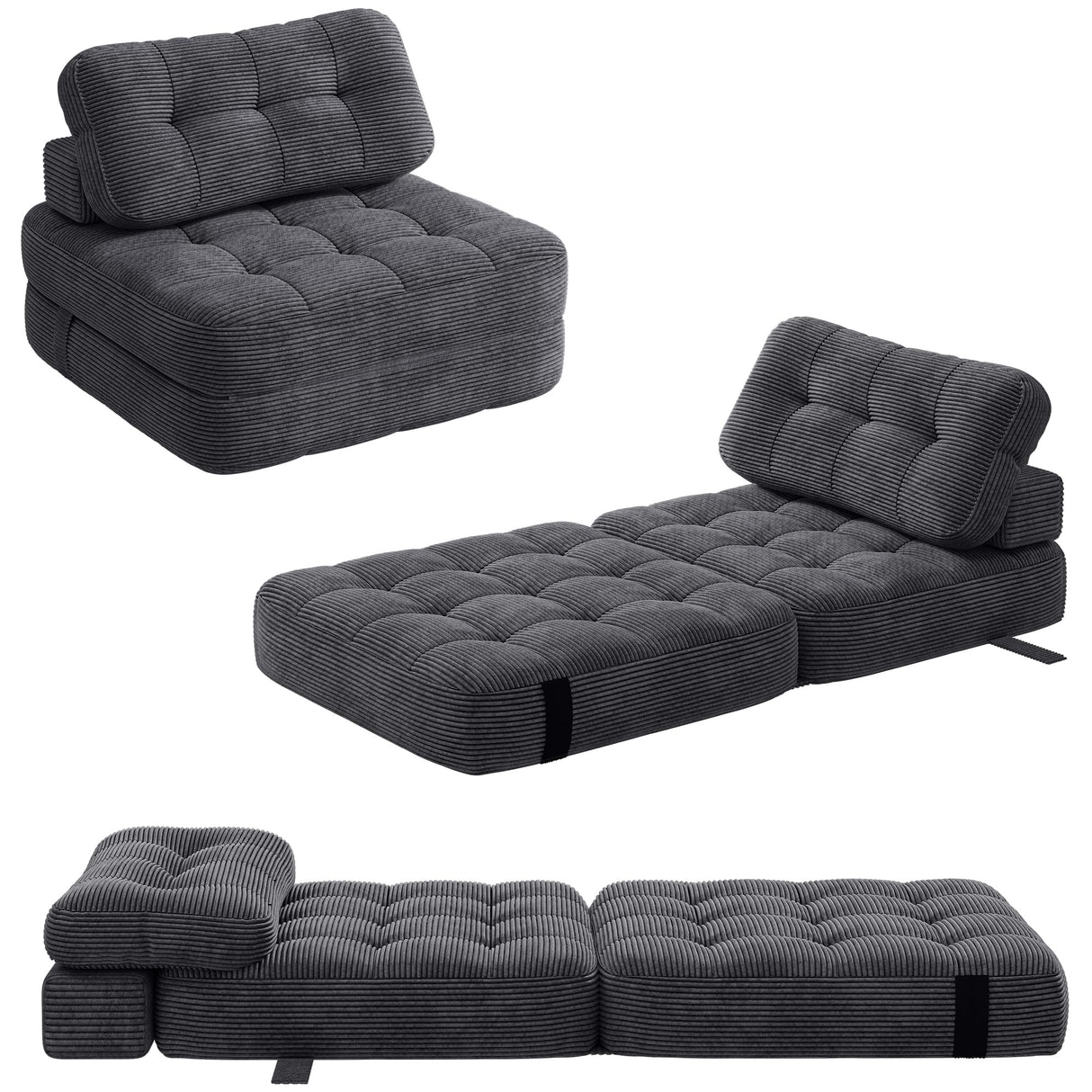 YITAHOME Folding Sofa Bed, Convertible Sleeper Chair with Pillow Foldable Mattress with Back Support, Portable Fold Out Chair Bed Comfy Floor Sofa Lounge for Living Room Bedroom, Dark Grey YITAHOME