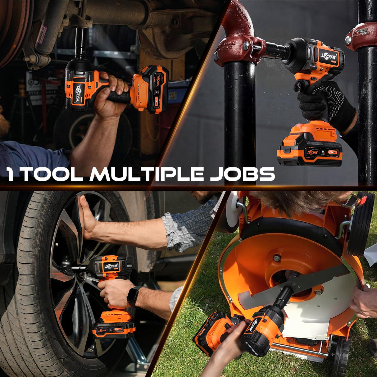 DECERK Cordless Impact Wrench Kit for Car, 1/2 Inch Driver, Brushless, 21V MAX, 650Ft-lbs (900N.m), Impact Gun with 2×4.0Ah Battery, Power Electric Wrench for Truck Tire/House/Mower Decerk