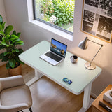 Furmax Glass Standing Desk with Drawer 48 x 24 Inch Adjustable Height Stand up Desk One-Piece Board Pre-Assembled Home Office Computer Desk with USB Ports, Glass Top Furmax