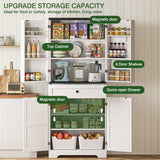 72" Farmhouse Kitchen Pantry Cabinet with Adjustable Shelves and Drawer, Rustic Storage Organizer with Countertop and Door Shelving, Tall Wooden Cupboard for Kitchen, Dining Room, Off White PLYFOU