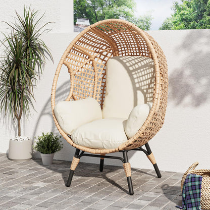 CHINNLUU Outdoor Egg Chair Wicker Oversized Egg Basket Chair with Stand Lounger Chairs with Cushion 500lbs Capacity for Patio Garden Backyard Balcony