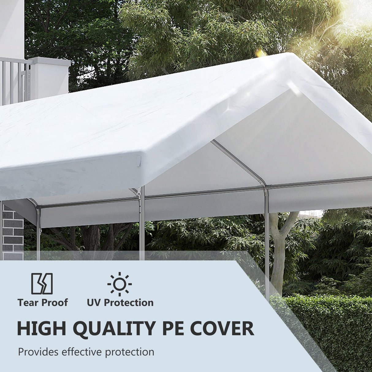 Outsunny 10' x 20' Party Tent and Carport, Height Adjustable Portable Garage, Outdoor Canopy Tent 8 Legs Without Sidewalls for Car, Truck, Boat, Motorcycle, Bike, Garden Tools, White Outsunny