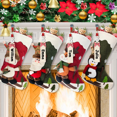 Dreampark Christmas Stockings 4 Pack 18" Big Xmas Stockings Decoration - Santa Snowman Reindeer Penguin Family Stockings for Home Decor Set of 4 Dreampark